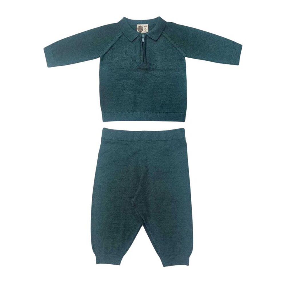 Pretty Green Baby Knitted Long-Sleeved Top And Trousers Set / Atlantic Deep